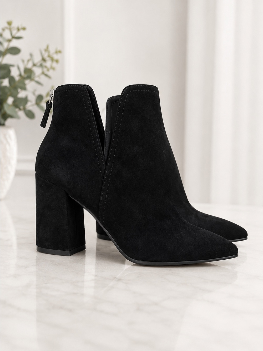 Steve Madden Black Suede Pointed Ankle Booties
